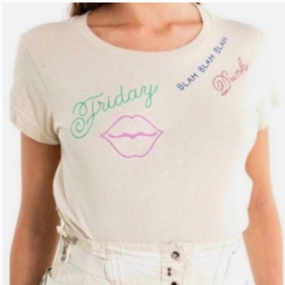 Wildfox Cream Tee with Pink and Green Accents